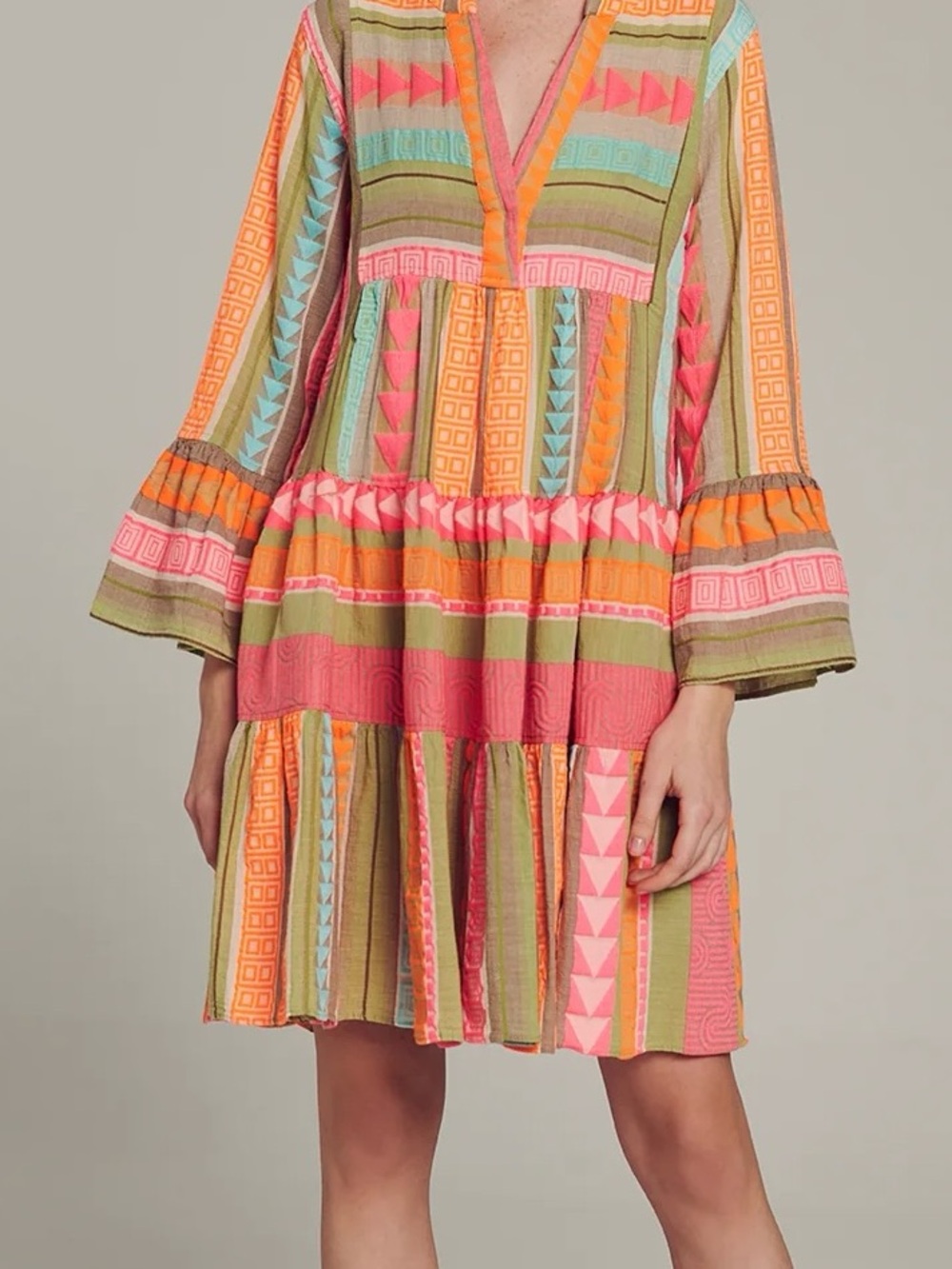 DEVOTION Twins embroidered Ella Tunic dress -coral